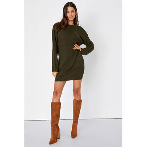 Lulus Bringing Sexy Back Olive Green Backless Sweater Dress - Size XS